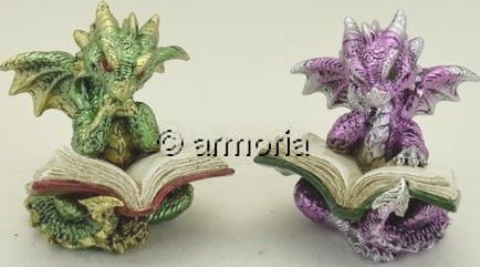 Figurines Dragons Vert et Violet Lisant