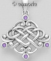 Pendentif Coeur et Spirales avec améthystes, en argent