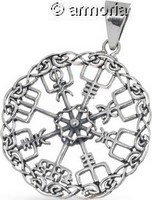 Pendentif Boussole Vegvisir cerclé d'entrelacs en argent