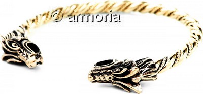 Bracelet Torque Viking Têtes de Dragon grand modèle en bronze