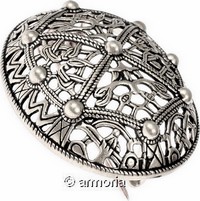 Broche Viking ajourée style Borre en plaqué argent, réplique norvégienne