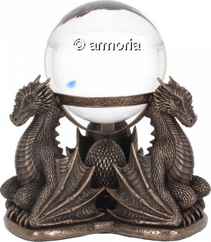 Boule de Cristal avec support 3 dragons aspect bronze 