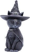 Figurine Chat Noir Sorcier avec Chapeau et Cape 