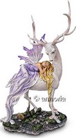 Figurine Fée endormie sur cerf Blanc 