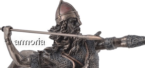 Figurine Guerrier Viking brandissant sa Lance  en résine aspect bronze Marque Veronese