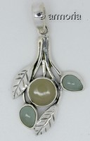 Pendentif Feuilles et Pierres Préhnite et Calcédoine en argent