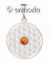 Pendentif Fleur de Vie en argent avec Cabochon en Ambre 