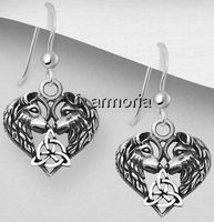 Boucles d'oreilles Têtes de Loup et Triquetra en argent