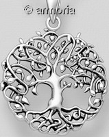 Pendentif Arbre de Vie, racines et feuilles en argent