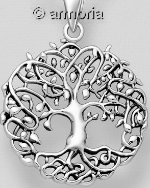 Pendentif Arbre de Vie, racines et feuilles en argent