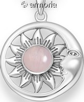 Pendentif Lune et Etoile en argent avec quartz rose