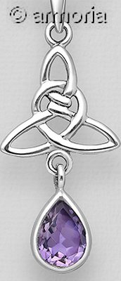 Pendentif Triquetra en argent avec goutte améthyste
