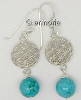 Boucles d'Oreilles Fleur de Vie et Boule de Turquoise en argent