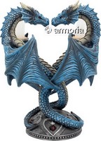 Bougeoir Deux Dragons Bleus Enlacés "Dragon Heart" de Anne Stokes 