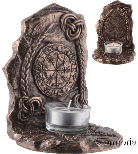 Bougeoir Viking avec Plaque Vegvisir aspect bronze marque Veronese 