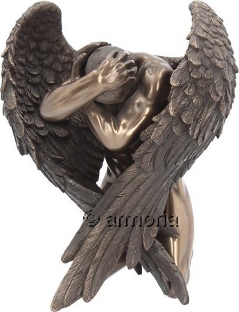 Figurine Ange assis Ailes Repliées aspect bronze Marque Veronese 