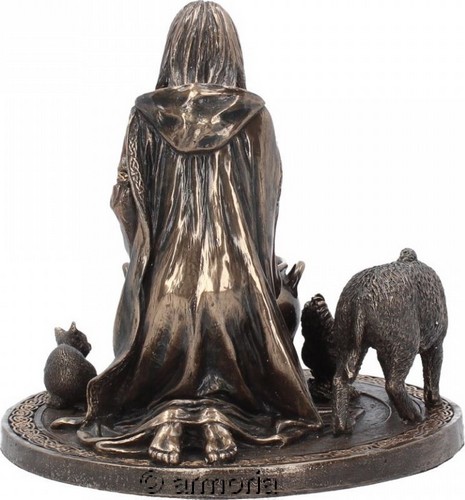Figurine Ceridwen déesse celte avec Chaudron en résine aspect bronze