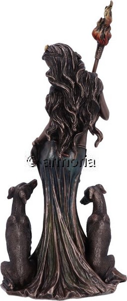 Figurine Déesse Hecate aux deux Chiens aspect bronze 