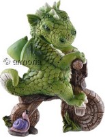 Figurine Dragon vert à Bicyclette 