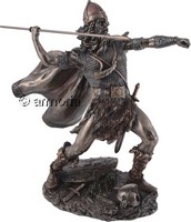 Figurine Guerrier Viking brandissant sa Lance  en résine aspect bronze Marque Veronese