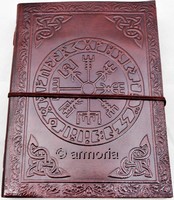 Grimoire en cuir Viking  Vegvisir et Futhark 15 x 20 cm