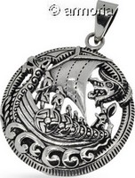 Pendentif Bateau Viking et équipage en argent