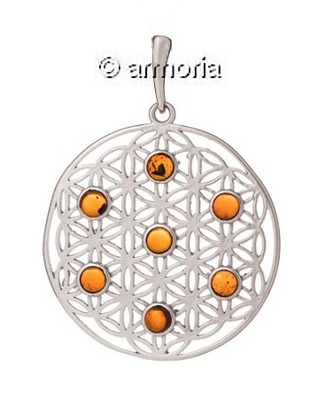 Pendentif Fleur de Vie en argent avec Cabochons en Ambre