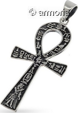 Pendentif Croix Ankh et hiéroglyphe en argent