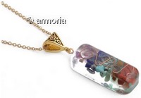 Collier rectangulaire en Orgonite Pierres Chakras et Spirales Cuivre