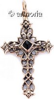Pendentif Croix Gothique avec onyx en bronze 