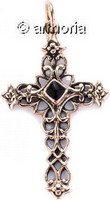 Pendentif Croix Gothique en bronze  avec onyx