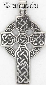 Pendentif Croix Celte, Entrelacs et noeud central en argent, 4 cm
