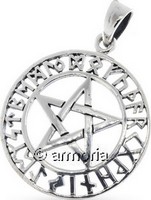 Pendentif Pentacle Cerclé du Futhark ajouré en argent