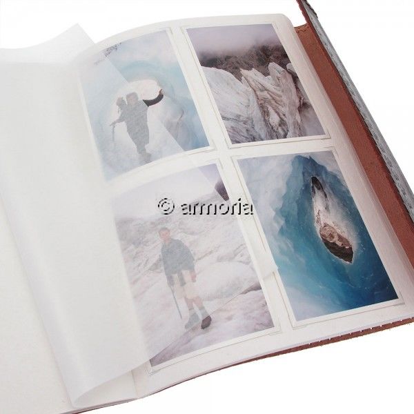 Album Photo ou Grimoire en cuir gravé et pierre oeil de tigre 33.5X26 cm