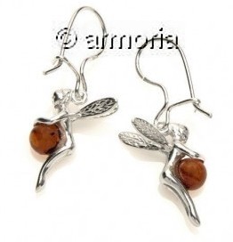 Boucles d'Oreilles Fée en argent avec Boule en Ambre 