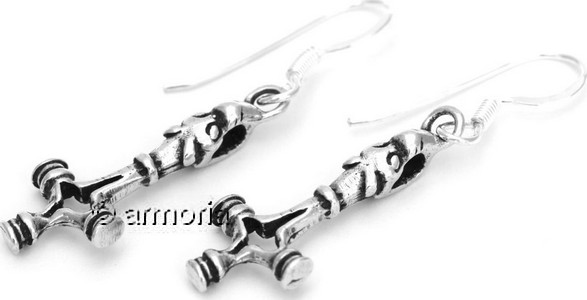 Boucles d'Oreilles Marteau de Thor Croix du Loup en argent 