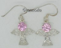 Boucles d'oreilles Anges en argent avec zirconium rose 