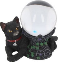 Boule de Cristal avec support Chat noir et Pentacle 