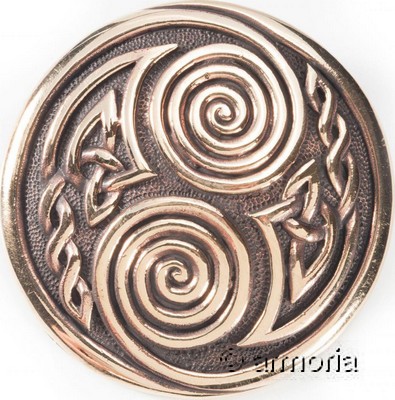 Broche  et Pendentif Celte ronde avec Spirales et Entrelacs en bronze 