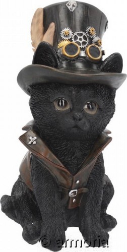 Figurine Chat noir steampunk avec Chapeau haut de forme 