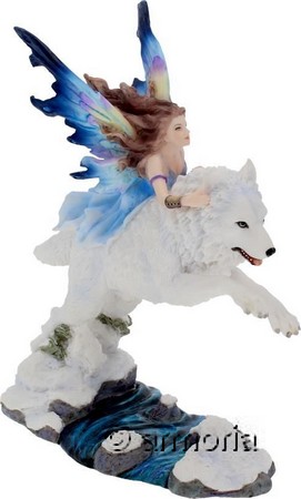 Figurine Fée chevauchant un Loup Blanc Marque Veronese