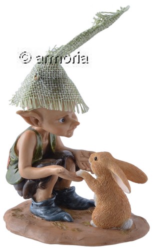 Figurine Lutin Chapeau jouant avec un Lapin 