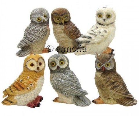 Figurines petites Chouettes lot de 6 en résine