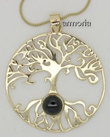 Pendentif Arbre de Vie et cabochon Onyx avec chaine, en laiton 