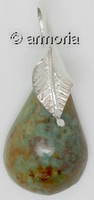 Pendentif ovale en Turquoise rare du Tibet et Feuille en argent 