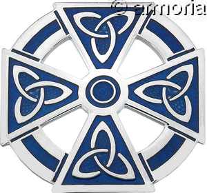 Broche Croix Celte aux 4 Triquetras, bleue