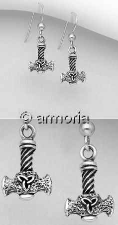 Boucles d'oreilles Marteau de Thor et Triquetra en argent