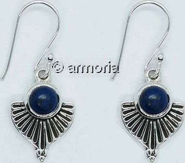 Boucles d'oreilles décor oxydé pointu en argent et lapis lazuli