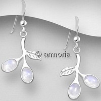 Boucles d'oreilles Feuille en argent et pierre de lune