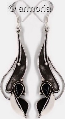 Boucles d'oreilles Volutes en argent 925 ornées d'onyx, 5 cm